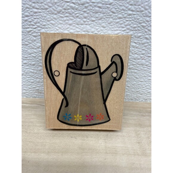 Vintage 1999 Embossing Arts Wood Mounted Rubber Stamp Watering Can - Picture 1 of 6